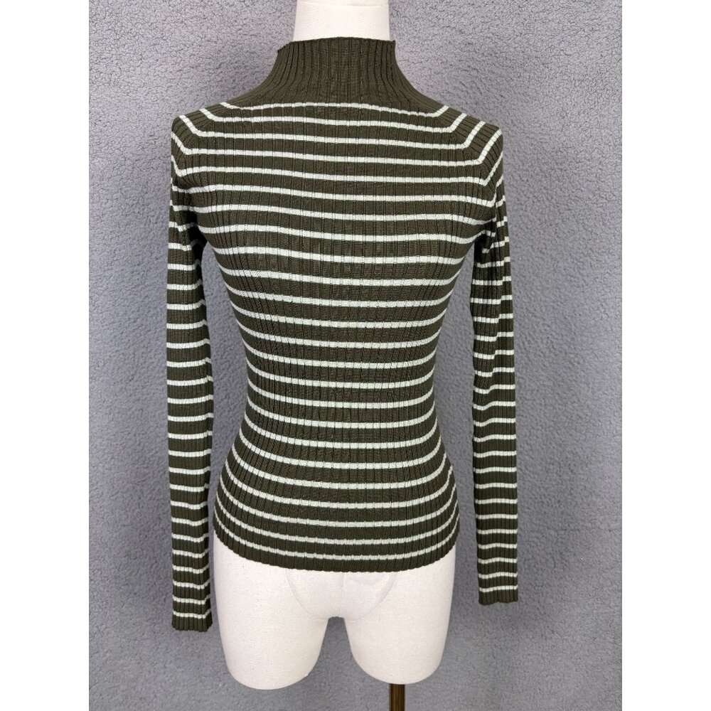 Hooked up by Iot Juniors' Fine Gauge Mock-Neck Green Striped Sweater XS NWT's
